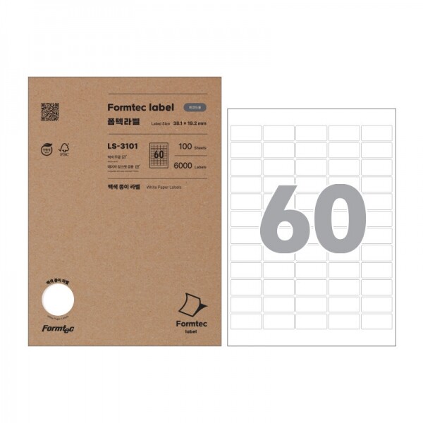 폼샵,바코드용 라벨 3101,LQ-3101,LQ3101,LS-3101,LS3101,레이저,잉크젯,60칸,일반,일반지,일반용지,바코드용,라벨,3101,바코드용라벨3101,38.1x19.2,mm,/,A4,20매,100매,선택,38.1x19.2mm/A4/20매100매선택,19